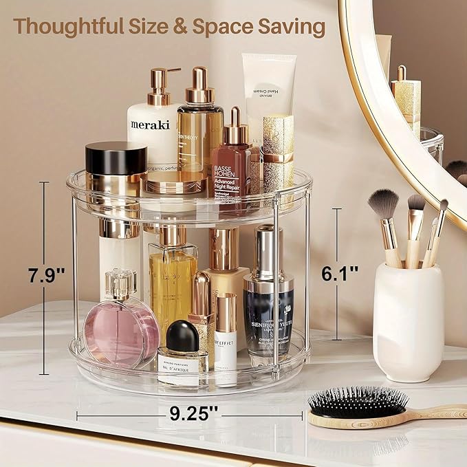 2 Tier Lazy Susan Organizer, 9.25'' Spice Rack for Cabinet, Stackable Turntable Organizer Rotating Makeup Organization for Kitchen Countertop, Pantry, Bathroom, 1PC ﻿