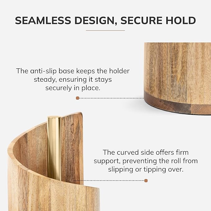 Anji Mountain Paper Towel Holder Countertop with Mango Wood Round Base and Iron Holder,Holder Stand for Kitchen Roll Organize,Wooden Paper Towel Holder for Kitchen Dining Table Home Decor