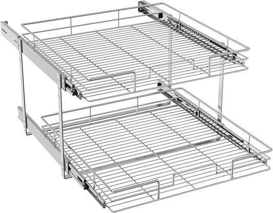 ROOMTEC Pull Out Cabinet Organizer (22½"W x 21½"D),2 Tier Pull Out Storage Shelf Drawer Basket,Sliding Shelves for Base Cabinet Organization in Kitchen, Bathroom, Pantry