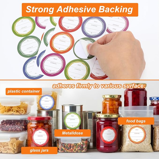 180PCS Removable Mason Jar Lid Labels, Multicolor Labels for Jars Spice Jar Labels 1.57" for Food Containers Spice Jars Kitchen Organization