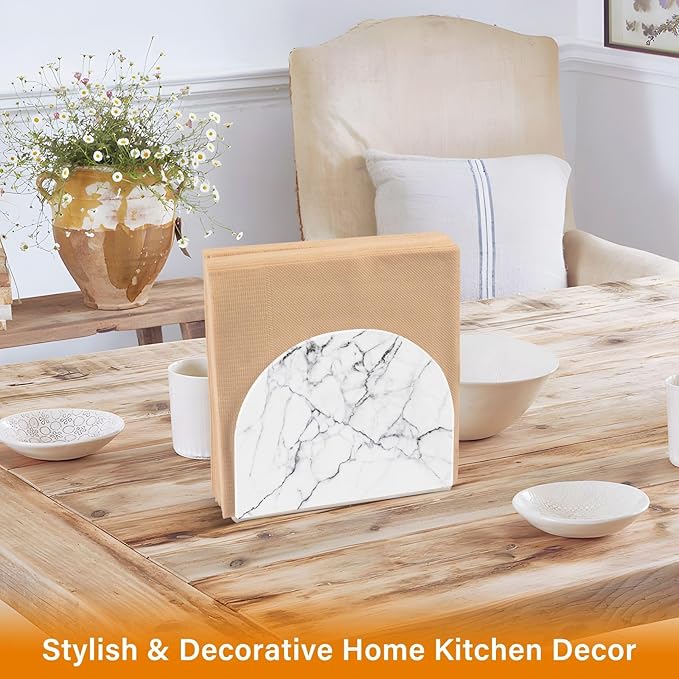 White and Black Marble Napkin Holder for Table Paper Napkins Holder Acrylic Tissue Dispenser Kitchen Dining Room Bathroom Party Car Decor