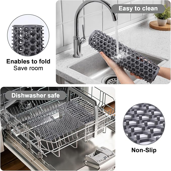 Myirxcv Sink Protectors for Kitchen Sink - 28.62" x 15.98" Silicone Mat - Can DIY Drain Holes - Non-slip Heat Resistant Liner for Bottom of Farmhouse Porcelain Stainless Steel（Grey）