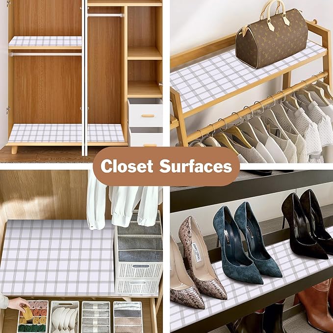 Shelf Liners for Kitchen Cabinets 12in x 10FT, Non Adhesive Drawer Liner White Square Thickened Shelf Liner Non-Slip Easy to Clean for Tool Box Refrigerator with Knife and Tape Measure