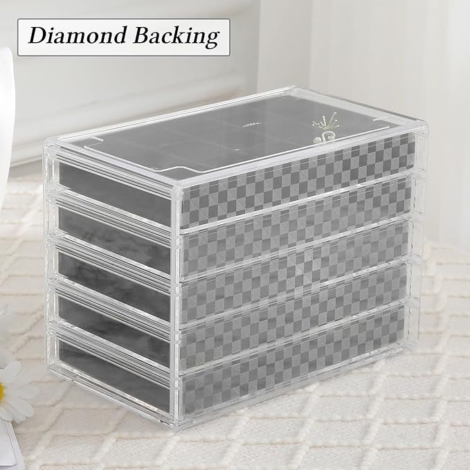misaya Earring Jewelry Organizer with 5 Drawers, Birthday Present, Clear Acrylic Jewelry Box for Women, Velvet Earring Display Holder for Earrings Ring Bracelet Necklace, Black