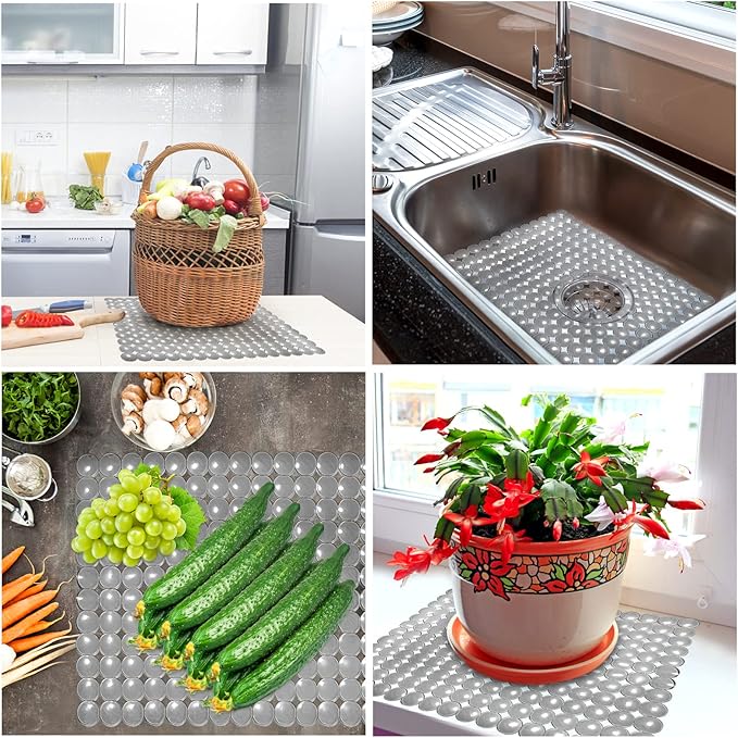 Coopay 2 Pack Kitchen Sink Mat Plastic Protect Mat PVC Eco-Friendly Kitchen Adjustable Stainless Steel/Porcelain Dish Drying Pad Protector for Bottom of Sink, 15 x 11 Inches (Gray)