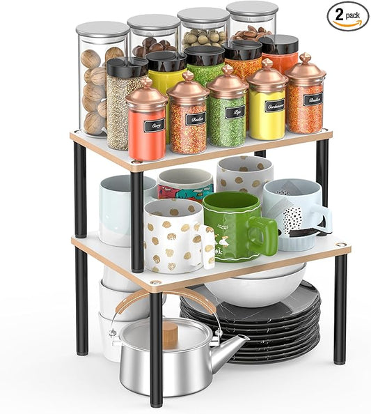 Kitchen Cabinet Organizer Shelf Shelves, Stackable Spice Rack for Countertops, Bathroom Storage, 2 Sets