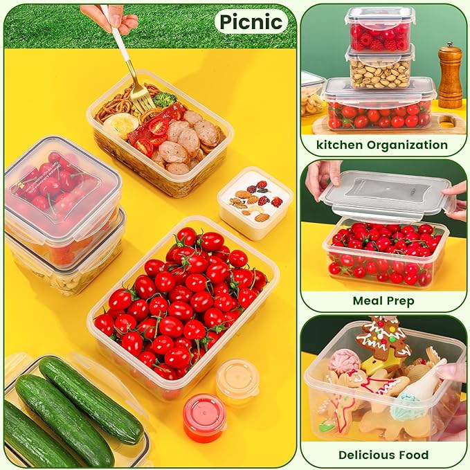 AISOON 50 Pcs 85 Oz Airtight Food Storage Containers Set with Lids, Leakproof Stackable BPA-Free Kitchen & Pantry Organizer Set, Reusable Meal Prep & Freezer-Safe Containers with Labels & Pen