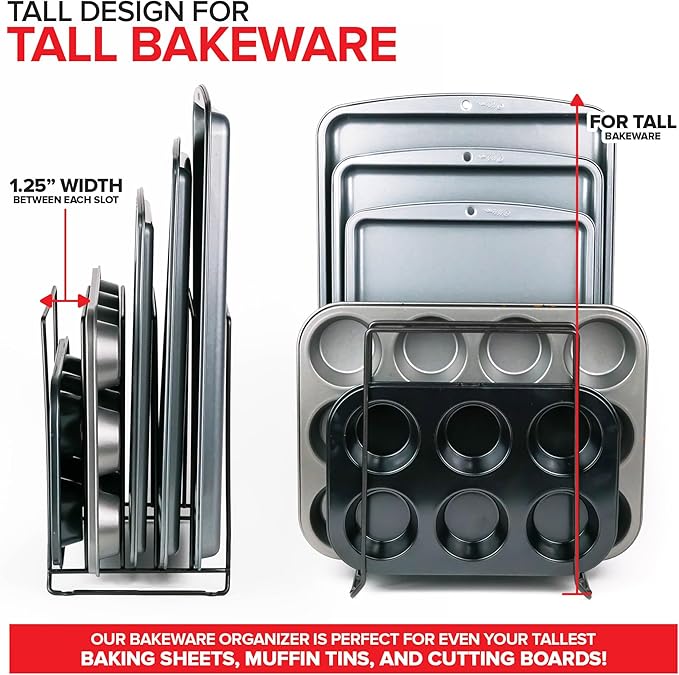 Stock Your Home Black (8 Pack) Extra Tall Steel Baking Pan Organizer Rack for Cabinet Storage or Kitchen Counter, Cookie Baking Sheet Organizer with Dividers, Muffin Tin and Cutting Board Holder