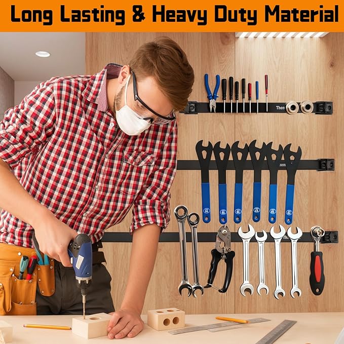 18" Magnetic Tool Holder Strip, 4 Pieces Black Metal Tool Organizer Rack with Stainless Steel Surface, Magnet Bar for Garage Workshop, Easy To Install with Mounting Screws