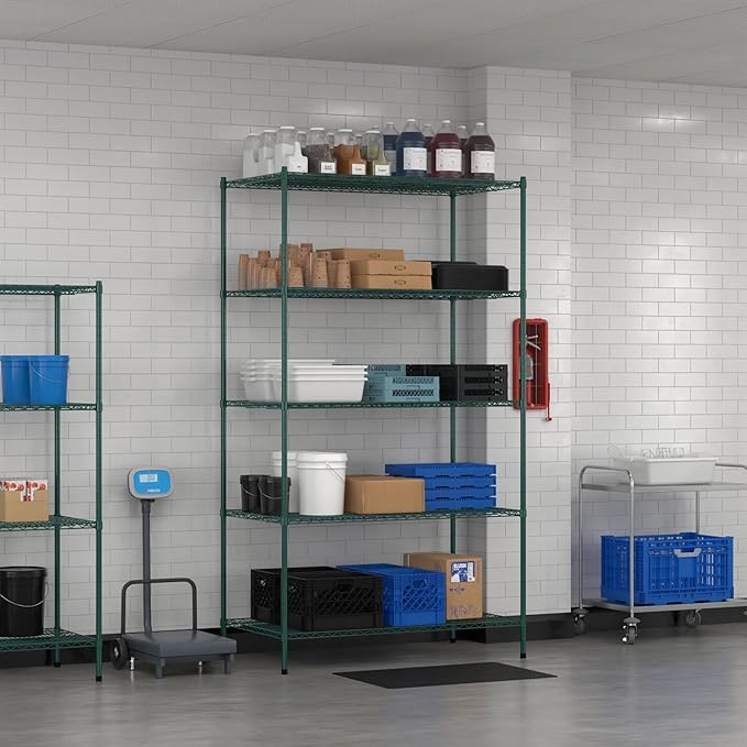 Commercial NSF Listed Green Epoxy Stationary Wire Shelving Kit 30" x 54" x 96", with 5 Shelves Perfect for Warehouse, Walk-in Refrigerator, Freezer, Grocery Store, Restaurant, Dishroom