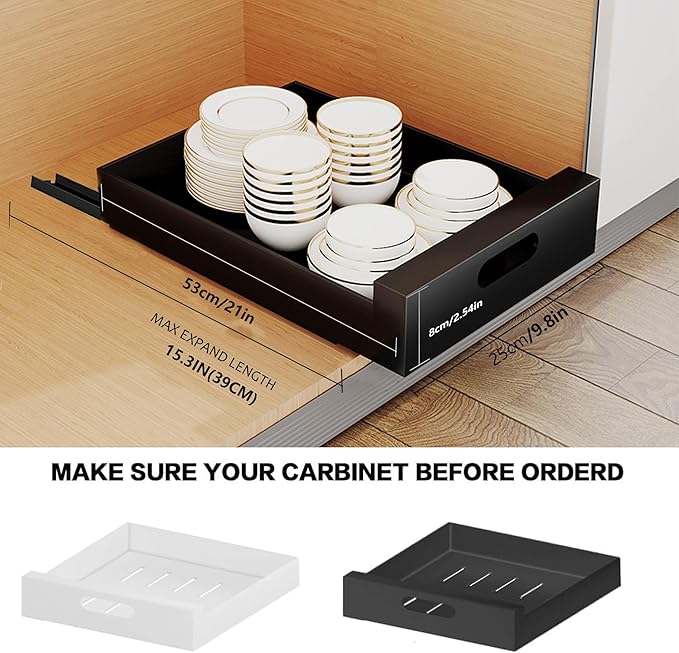 21'' Deep Pull Out Drawers for Cabinets, 10" W x 21'' D x 3.1" H Sturdy Carbon Steel Cabinet Drawers Slide Out, Pantry Storage Shelves with Nano Adhesive for Kitchen, Bathroom and Living Room