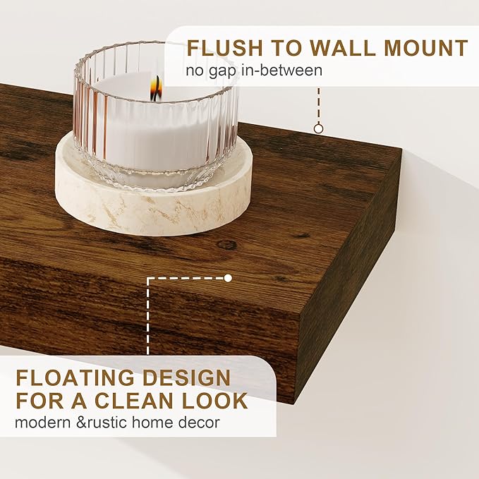 Fun Memories Floating Shelves for Wall, 32Inch Floating Shelves Set of 2, Hanging Shelf with Invisible Brackets, Wood Shelves for Living Room, Bedroom, Kitchen, Brown