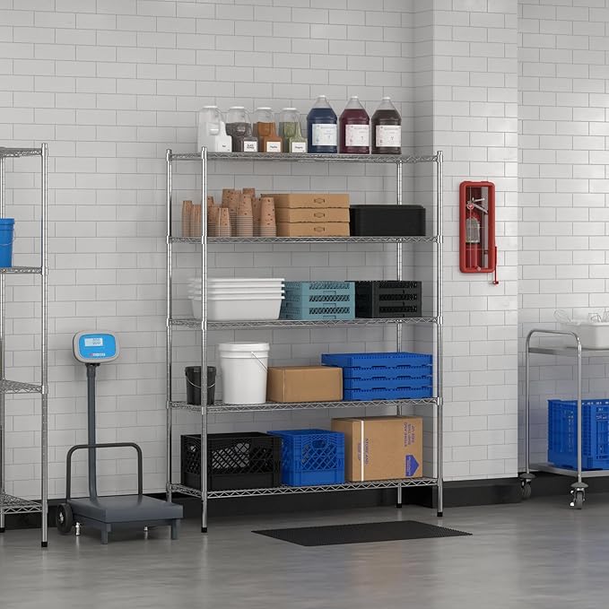 Commercial NSF Listed Chrome Stationary Wire Shelving Kit 18" x 54" x 74", with 5 Shelves Perfect for Warehouse, Walk-in Refrigerator, Freezer, Grocery Store, Restaurant, Dishroom
