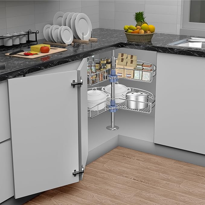 32" Kidney Lazy Susan for Corner Cabinet, Lazy Susan Replacement Shelves for Cabinet,Chrome Rotating Storage Rack for Corner Cabinet Organizer (Cannot be Door-Mounted)
