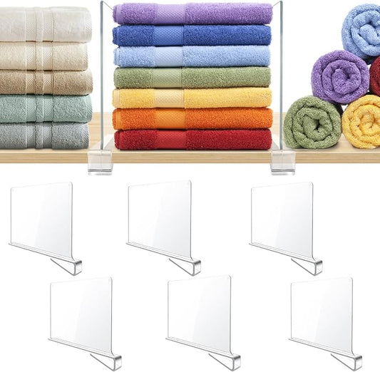 6 Pack Clear Acrylic Shelf Dividers for Closet Shelf Organizer of Bedroom Kitchen Office Bathroom Organizer for Clothes Books Hats and Handbags