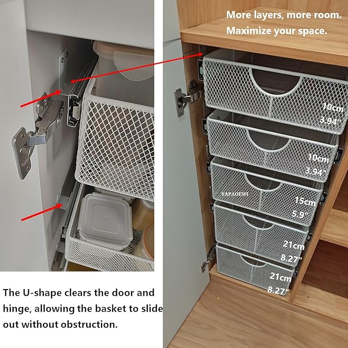 Pull Out Closet Drawer for Clothes | Sliding Wire Basket for Wardrobe Cabinets | Roll Out Storage Organizer | Side Mounting | for Home, Kitchen,Pantry