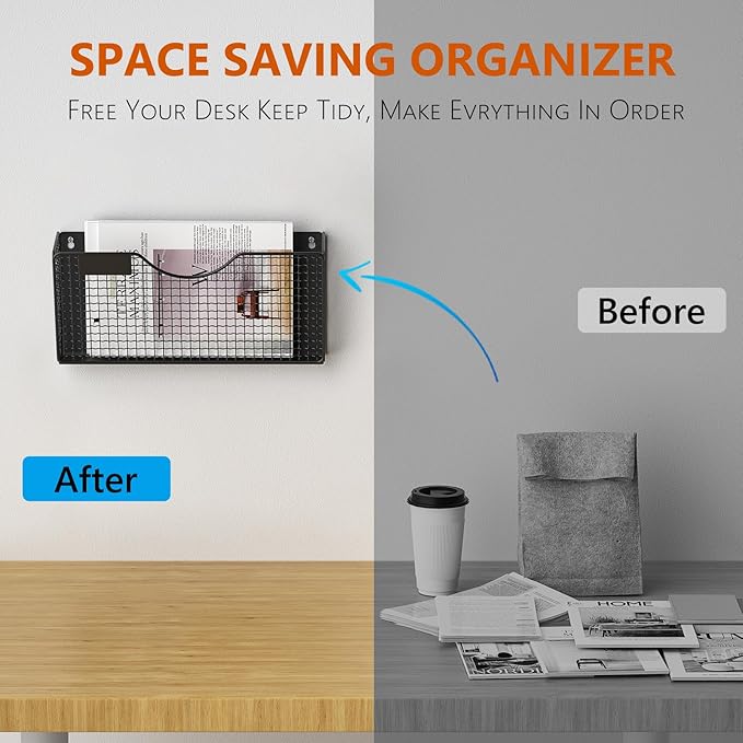 MFTEK Magnetic File Holder, 1 Pockets Magnetic File Folder Holder No Drilling Magnet Paper Mail Organizer Magazine Basket, Hanging Wall Storage Rack for Fridge Cabinets Office Classroom