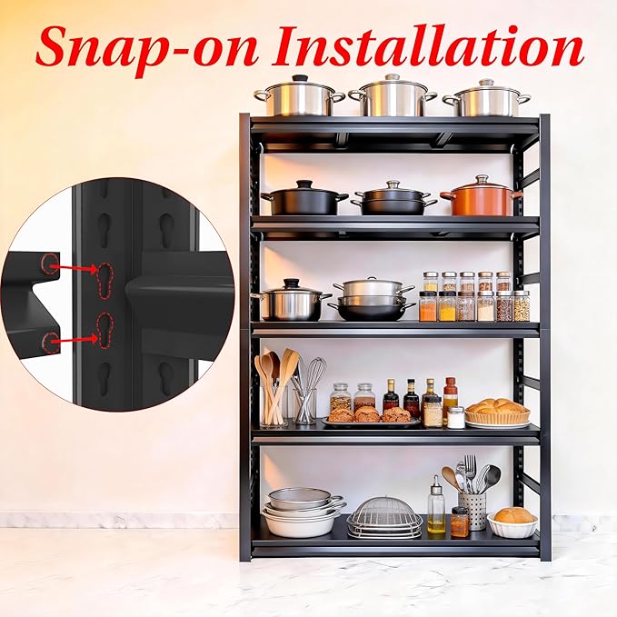 Kitchen Storage Shelves, 5 Tier Adjustable Bakers Rack, 3000Lbs Metal Shelving Storage Unit Free Standing Kitchen Shelf, Pantry Organizers and Storage, Open Industrial Shelving 47.2"W×18"D×77.4"H