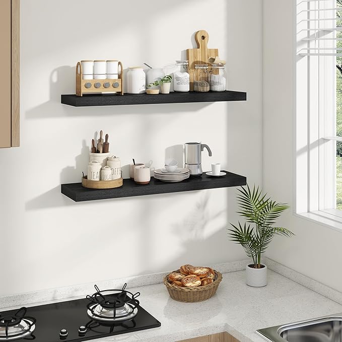 Dreamland 36 Inches Floating Shelves for Wall, 8" Deep Long Floating Shelves Set of 2, Large Display & Storage Shelf, Wall Shelf for Bathroom Bedroom Living Room Kitchen Office, Black