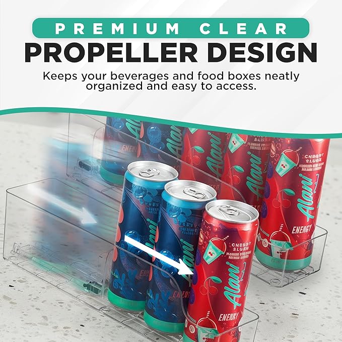 Automatic Food Storage Organizer - Clear Pantry Organizer with Automatic Dispenser for Refrigerator - Drink & Food Holder for Fridge - Organizing Rack Kitchen & Pantry (Large) (1-Pack)