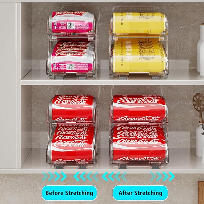 2 Pack Adjustable Soda Can Organizer,Expandable 2 Tier Gravity Beverage Drink Dispenser for Mini Fridge,Rolling Pop Can Storage for Refrigerator,Mini and Tall Skinny Can Holder for Pantry