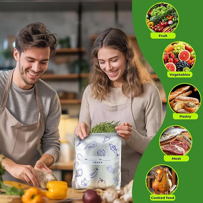 Reusable Aluminum Foil Food Storage Bags, Foil Storage Bags for Food with Leakproof Ziplock, Freezer & Refrigerator Safe, Keep Food Fresh Longer, Writable Label (30, 10 of each size in 3 sizes)