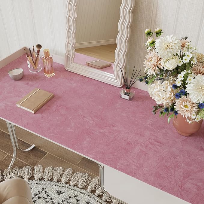 CRE8TIVE Coral Pink Self Adhesive Crinkle Crushed Velvet Flocking Liner for Jewelry Felt Drawer Liner 12"x80" Felt Velvet Peel and Stick Wallpaper Pink Contact Paper for Girls Bedroom Drawer Lining