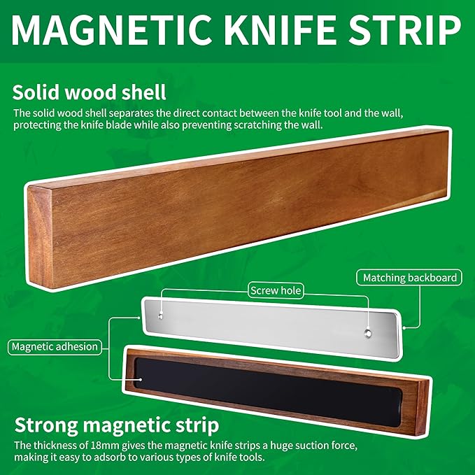 Wall Mounted Wood Magnetic Knife Strip, 16 inch Innovations Multi-Purpose Knife Holder Bar for Wall Kitchen Secure Store Utensil Organizer
