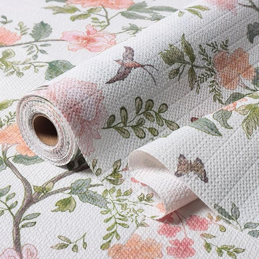 Amiitay Bird Floral Shelf Liners Non Adhesive and Strong Non-Slip Shelf and Drawer Liners for Kitchen Cabinet Wire Fridge, Waterproof Shelf Drawer Liner,Easy to Clean,12IN x 10FT