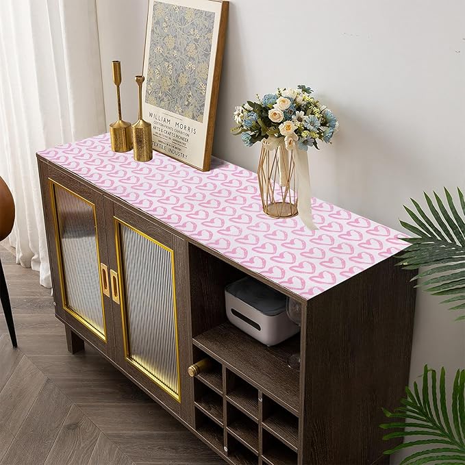Amiitay Pink Heart Shelf and Drawer Liner for Cabinets, 12IN x 20FT Non-Adhesive and Strong Non-Slip Shelf Cabinet Drawer Liners for Kitchen,Table,Bookshelves,Waterproof Cupboard Liners,Easy to Clean