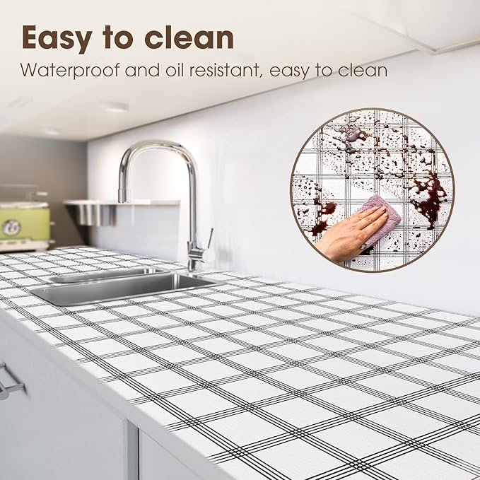 ALIUNI Drawer and Shelf Liner, Non-Slip Kitchen Cabinet Liners Non-Adhesive Thick Strong Grip Waterproof Washable Mats Protect Dresser Shelves Cupboard Bathroom Cabinets, White Stripes, 24IN X 20FT