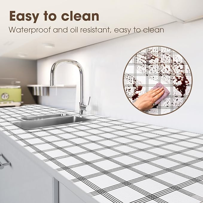 ALIUNI Drawer and Shelf Liner, Non-Slip Kitchen Cabinet Liners Non-Adhesive Thick Strong Grip Waterproof Washable Mats Protect Dresser Shelves Cupboard Bathroom Cabinets, White Stripes, 18IN X 20FT