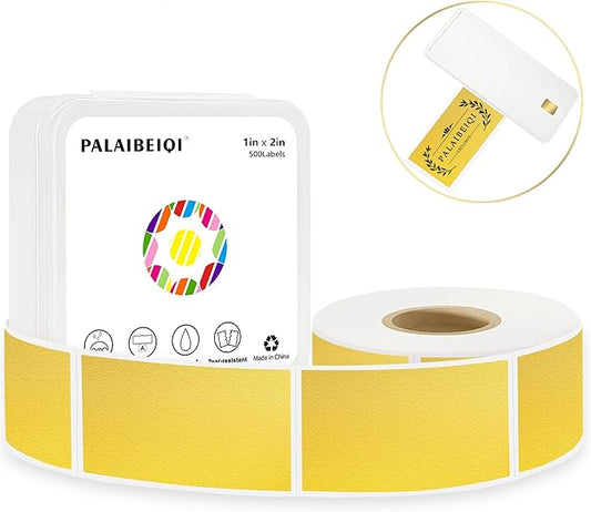PALAIBEIQI 1x2 inch Blank Removable Freezer Labels Printable Rectangle Stickers 500PCS Water Oil Resistant with Perforation Line for Food Containers Jars Pantry Organization, Gold
