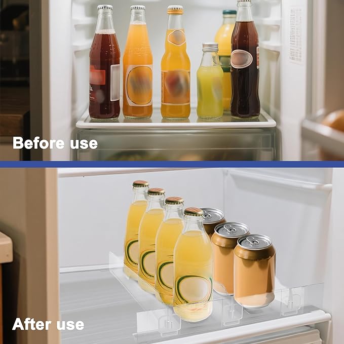 Drink Organizer for Fridge, Adjustable Acrylic Beverage Dispenser with Dividers for Cans (3Pack)