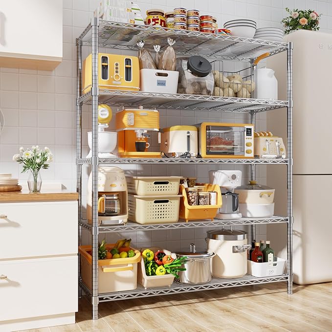 MODCART Storage Shelves, 48" L x 20" W x 72" H Heavy Duty Garage Wire Shelving Unit Loads 2000LBS, 5-Tier Adjustable Metal Industrial Utility Shelf Rack for Kitchen, Laundry Room, Basement