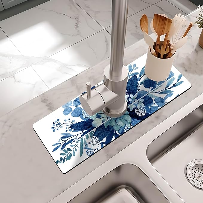 Kitchen Sink Splash Guard Faucet Mat -1 PC Super Absorbent Fast Drying Mat Sink Gadgets-Splash Guard Behind Faucet Drip Catcher for Kitchen, Bathroom,Sink Mat, Dish Drying Mat, Bathroom(15" X 5.5" )