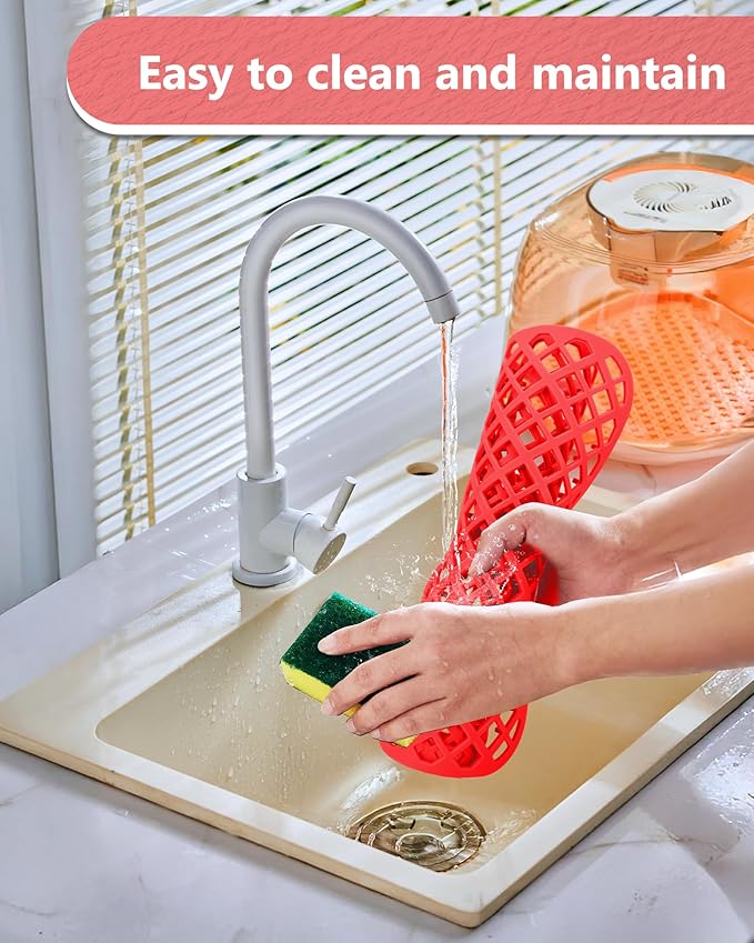 BEHOK 2 Pack Silicone Sink Protectors for Kitchen Sink, Lozenge Pattern 13 x 11 Inches Sink Mat, Non-Slip and Durable Sink Protector Silicone, Rear Drain, Red