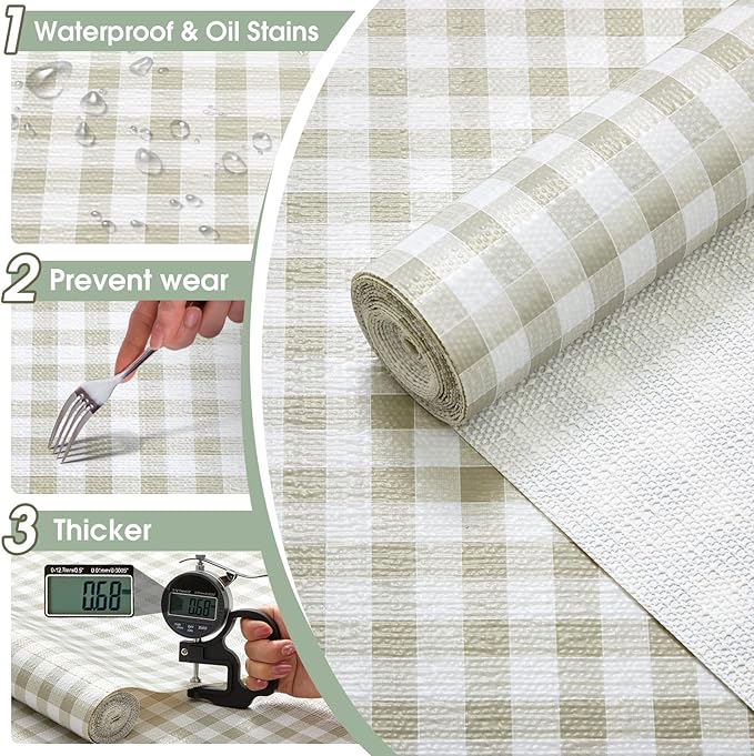 ALIUNI Drawer and Shelf Liner, Non-Slip Kitchen Cabinet Liners Non-Adhesive Thick Strong Grip Waterproof Washable Mats Protect Dresser Shelves Cupboard Bathroom Cabinets, Yellow Plaid, 18 in X 20 FT