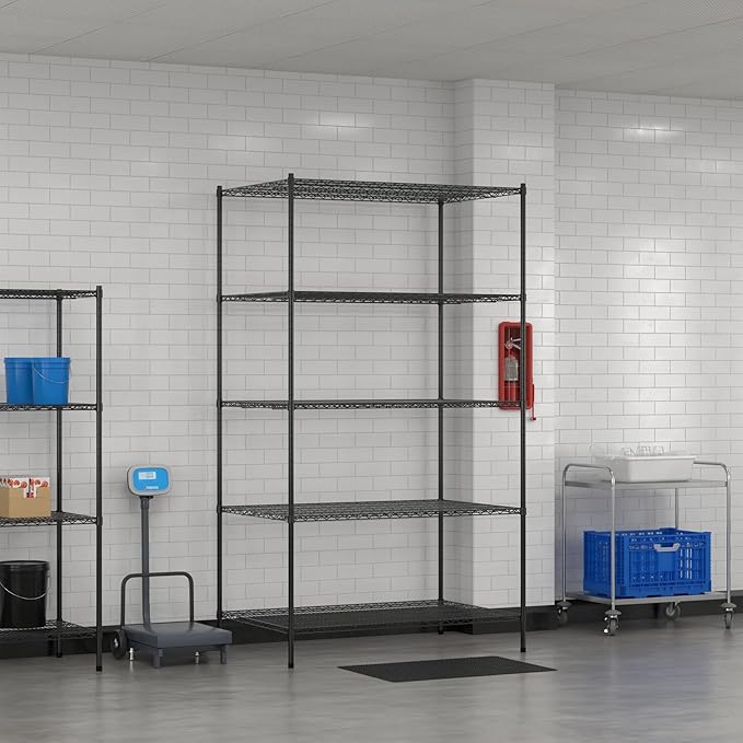 Commercial NSF Listed Black Epoxy Stationary Wire Shelving Kit 36" x 54" x 96", with 5 Shelves Perfect for Warehouse, Walk-in Refrigerator, Freezer, Grocery Store, Restaurant, Dishroom
