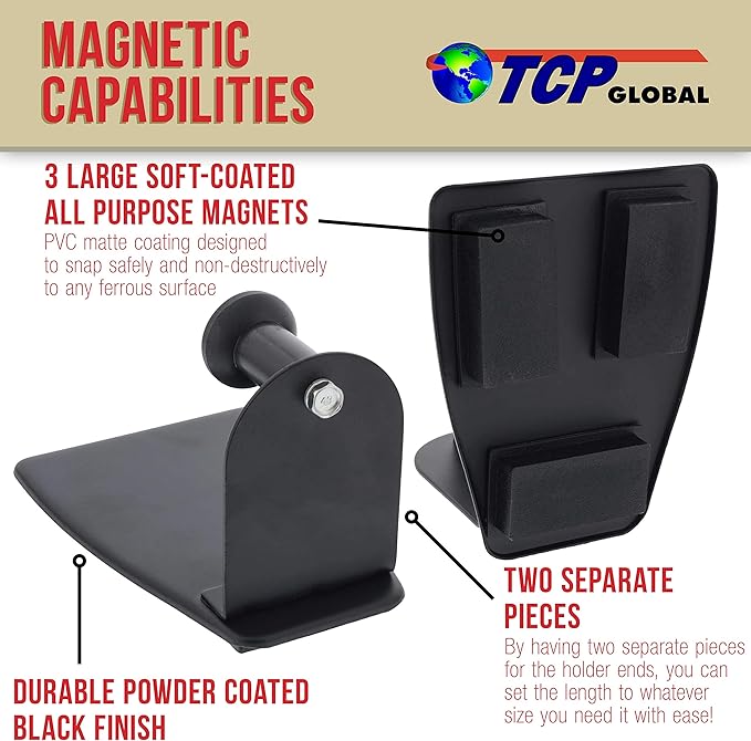 TCP Global Magnetic Paper Towel Holder - Holds Rolls of Towels, Shop Wipes, Tissues - Steel Holder Mounts onto Tool Boxes, Refrigerators, BBQ's or in Garages, Workshops and Kitchens