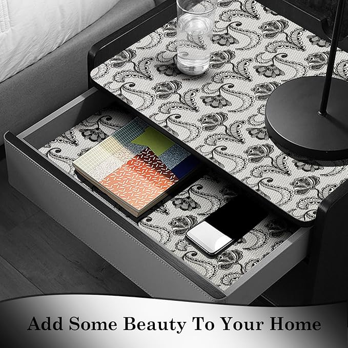 ALIUNI Drawer and Shelf Liner, Non-Slip Kitchen Cabinet Liners Non-Adhesive Thick Strong Grip Waterproof Washable Mats Protect Dresser Shelves Cupboard Bathroom Cabinets, Boho: Floral, 24 in X 10 FT