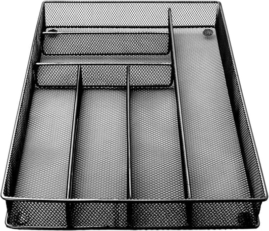 Kitchen Utensil Silverware Tray - Drawer Organizer for Flateware - Drawer Mesh Organizer (Black)