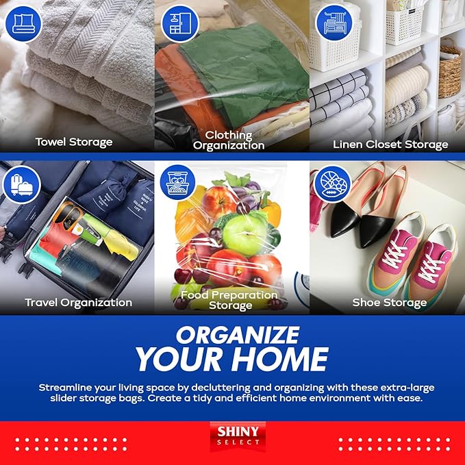Extra Large Jumbo Size 3 Gallon Slider Storage Bags, 25 Bigger Resealable Extra Large Clear Plastic, 2 Mil Thick for Moving, Food Meal Preparation, Clothing, Toys, Shoes, Toiletries, Snacks