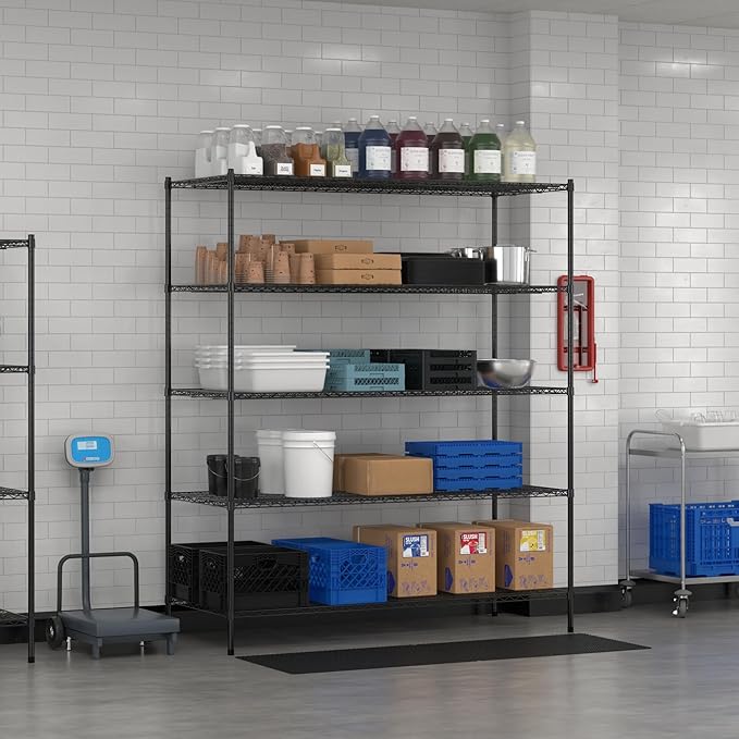 Commercial NSF Listed Black Epoxy Stationary Wire Shelving Kit 30" x 72" x 86", with 5 Shelves Perfect for Warehouse, Walk-in Refrigerator, Freezer, Grocery Store, Restaurant, Dishroom