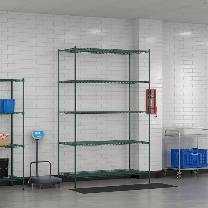 Commercial NSF Listed Green Epoxy Stationary Wire Shelving Kit 30" x 60" x 96", with 5 Shelves Perfect for Warehouse, Walk-in Refrigerator, Freezer, Grocery Store, Restaurant, Dishroom