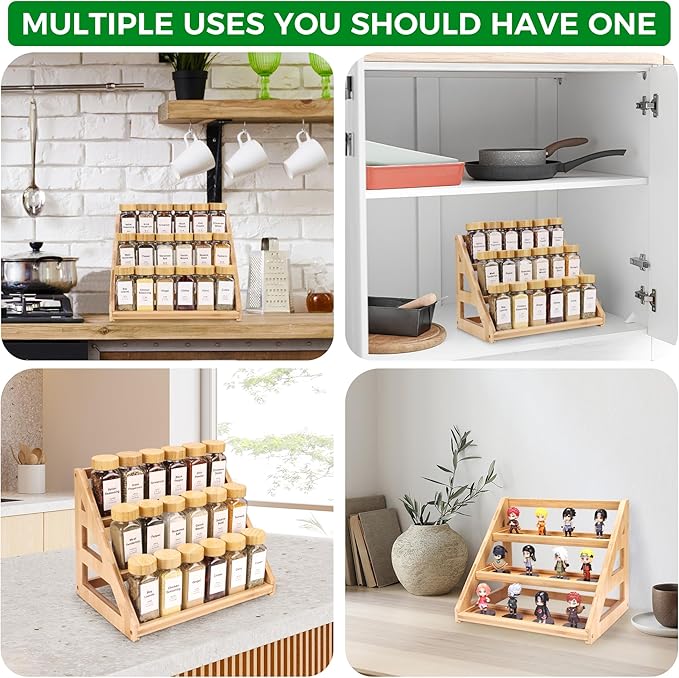 Bamboo 3 Tier Spice racks, Kitchen Seasoning Spices Rack, Suitable for Spice Organizers Such as Sitchen Countertops, Stoves, Sorage Rooms (S)
