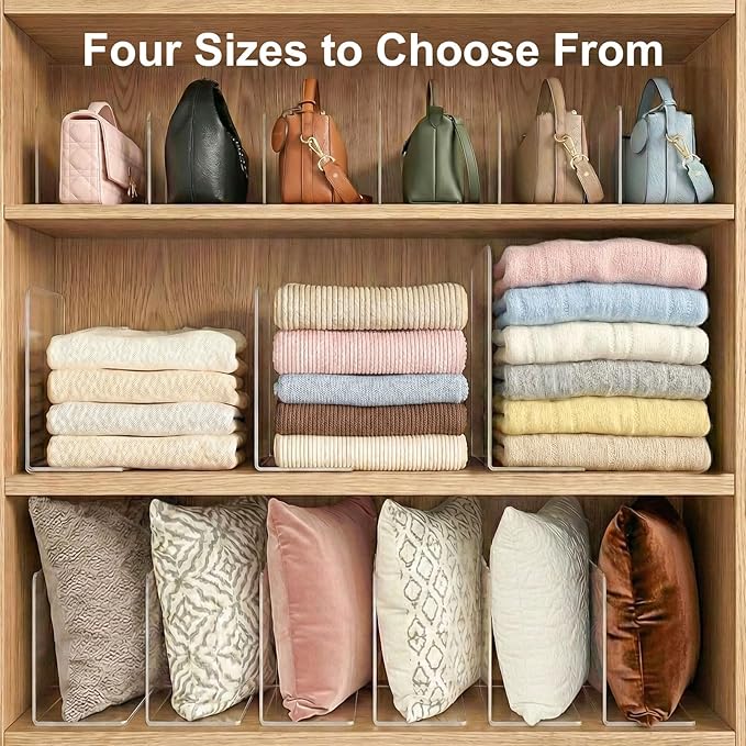 Shelf Dividers for Closet Organization: 10" Tall x 16" Deep, Deeper Adhesive Separators Features Acrylic Material and Provides Storage for Clothes and Sweater in Bedroom Cabinets(6-Pack)