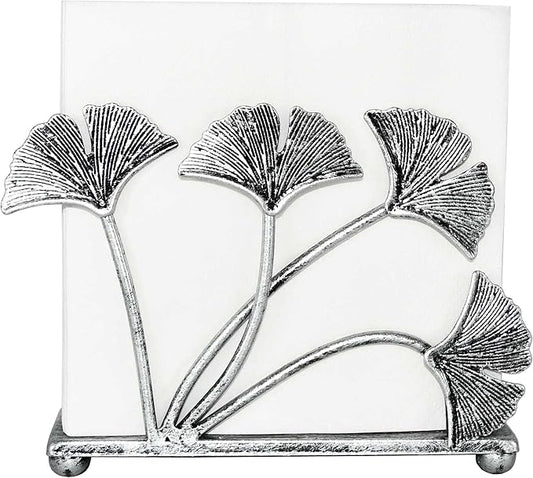 OwlGift Modern Ginkgo Leaves Design Napkin Holder for Tables, Metal Paper Napkin Storage for Kitchen, Stylish Paper Towel Dispenser, Mail Letter Sorter Rack, Document File Organizer – Silver