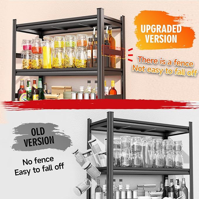 Kitchen Storage Shelves, 47.2"W × 23.6"D × 72"H Heavy Duty Durable Metal Shelving Unit, 5-Tier Adjustable Pantry Shelf, Food and Beverage Organization and Storage Shelves,Shelf Organizer, Black