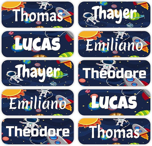 KYTRA Personalized Name Labels for Kids 120 Stickers for Daycare & School Supplies, Clothes, Toys, Lunchboxes and More - Waterproof, Laundry, Dishwasher & Microwave Safe, Made in USA (Astronauts)